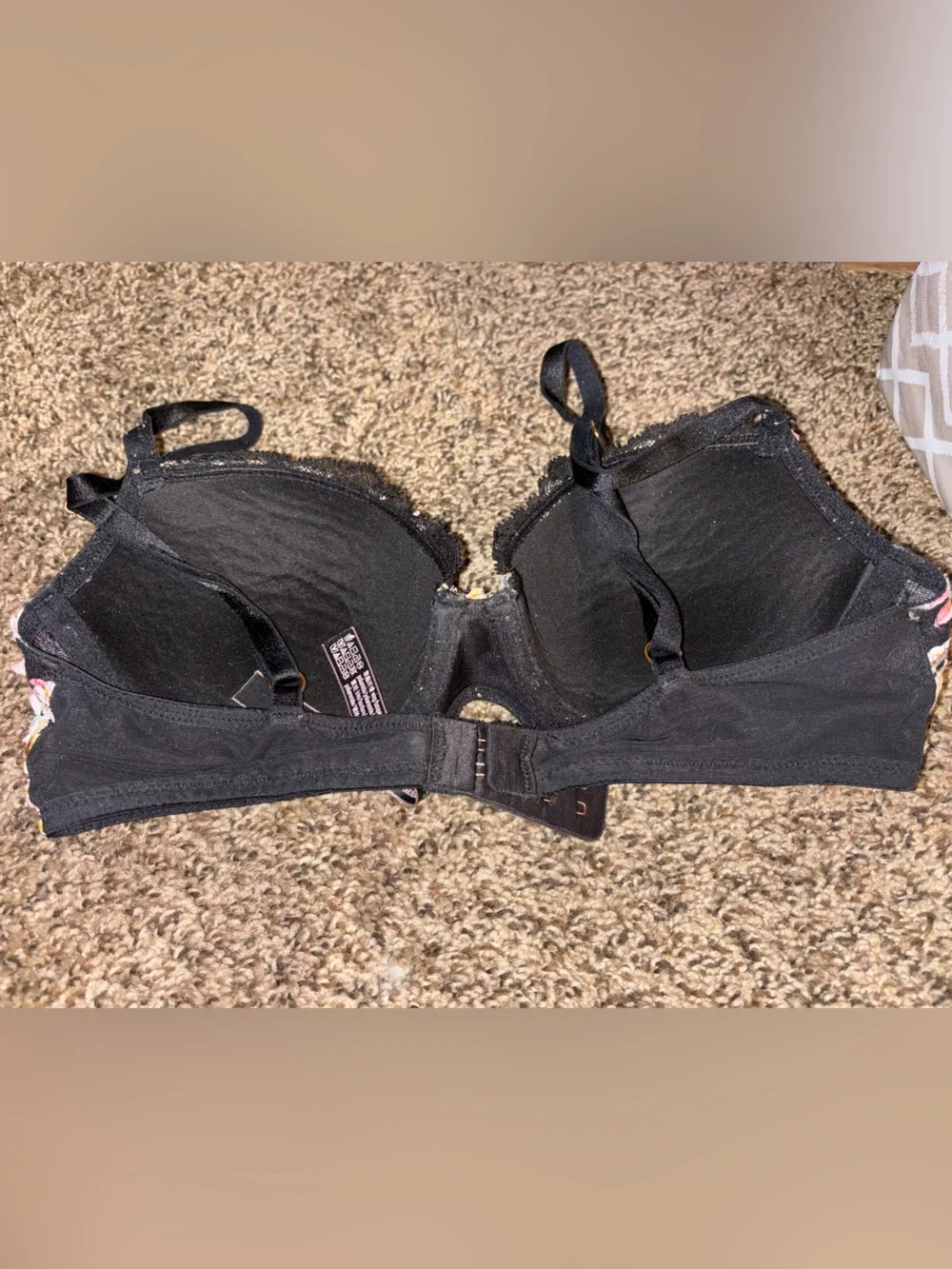 VS Black Bra with Pastel Floral Accents